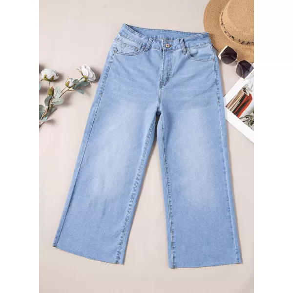 Sidefeel Womens Capri Jeans High Waisted Cropped Jeans Stretchy Straight Wide Leg Denim Pants Fall Fashion Outfits