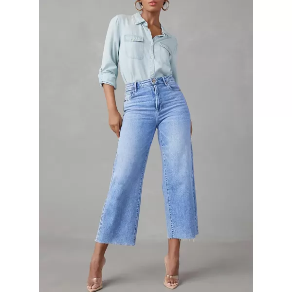 Sidefeel Womens Capri Jeans High Waisted Cropped Jeans Stretchy Straight Wide Leg Denim Pants Fall Fashion Outfits