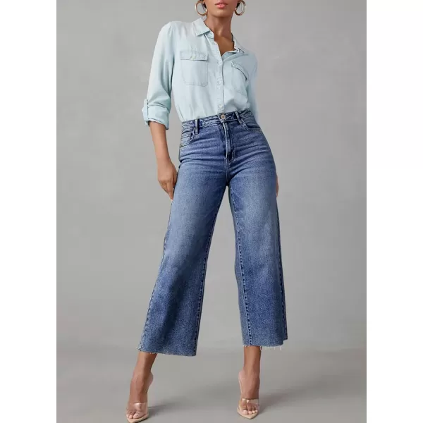 Sidefeel Womens Capri Jeans High Waisted Cropped Jeans Stretchy Straight Wide Leg Denim Pants Fall Fashion Outfits