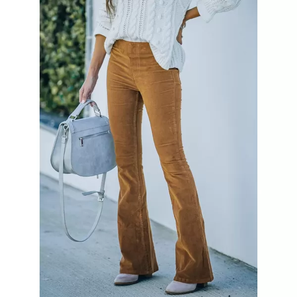 Sidefeel Women's Corduroy Flare Pants Elastic Waist Bell Bottom Trousers 2024 Women Fashions