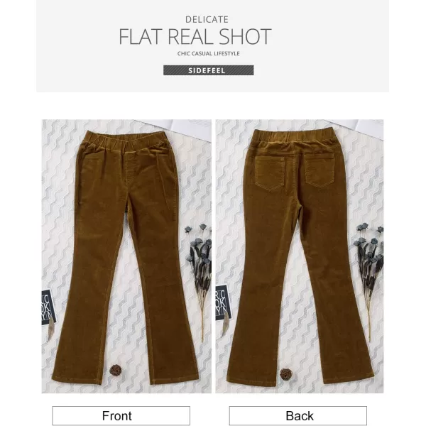 Sidefeel Women's Corduroy Flare Pants Elastic Waist Bell Bottom Trousers 2024 Women Fashions