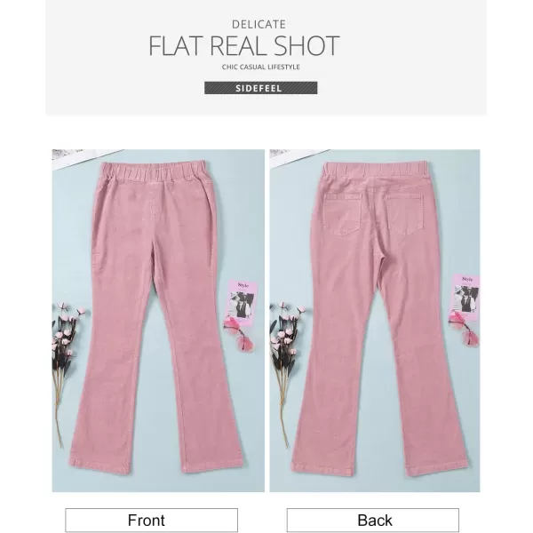 Sidefeel Women's Corduroy Flare Pants Elastic Waist Bell Bottom Trousers 2024 Women Fashions