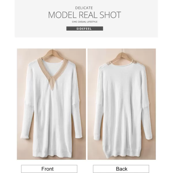 Sidefeel Women's Lace Trim V Neck Long Sleeve Sweater Dress Knit Mini Pullover Dresses 2024 Fall Fashion