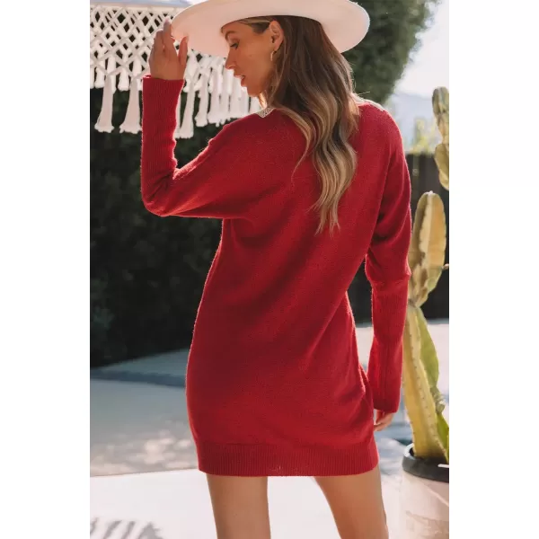 Sidefeel Women's Lace Trim V Neck Long Sleeve Sweater Dress Knit Mini Pullover Dresses 2024 Fall Fashion