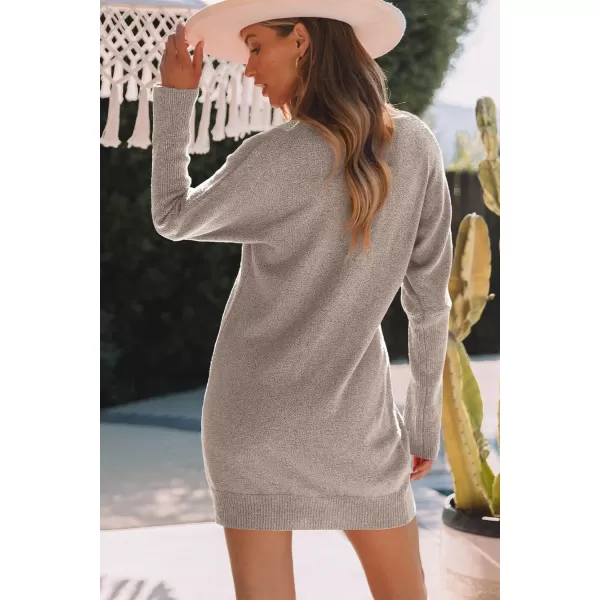 Sidefeel Women's Lace Trim V Neck Long Sleeve Sweater Dress Knit Mini Pullover Dresses 2024 Fall Fashion