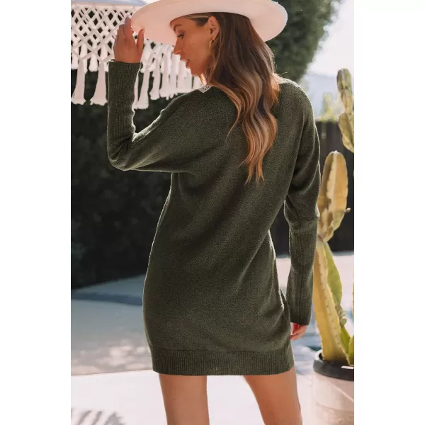 Sidefeel Women's Lace Trim V Neck Long Sleeve Sweater Dress Knit Mini Pullover Dresses 2024 Fall Fashion