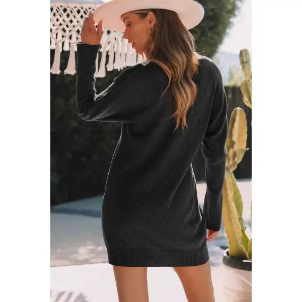 Sidefeel Women's Lace Trim V Neck Long Sleeve Sweater Dress Knit Mini Pullover Dresses 2024 Fall Fashion