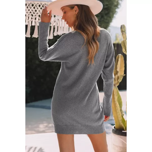 Sidefeel Women's Lace Trim V Neck Long Sleeve Sweater Dress Knit Mini Pullover Dresses 2024 Fall Fashion