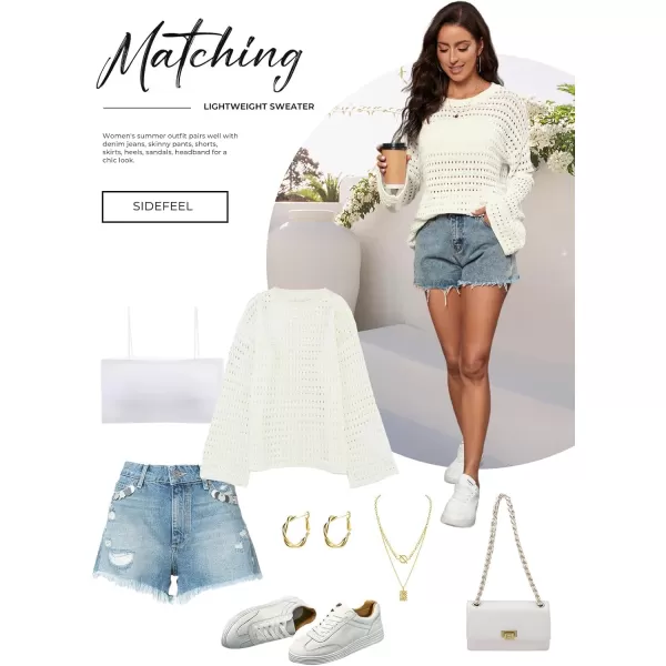 Sidefeel Womens Summer Outfit 2024 Lightweight Sweater Crochet Hollow Out Knit Spring Clothes