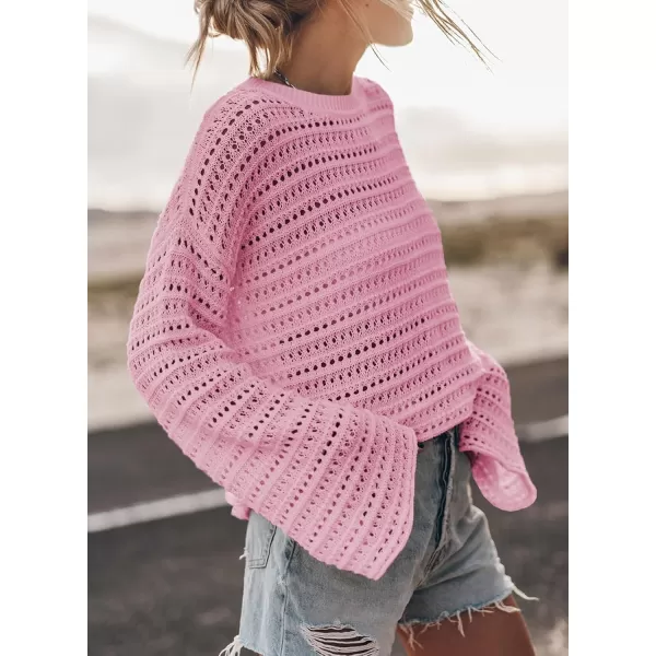 Sidefeel Womens Summer Outfit 2024 Lightweight Sweater Crochet Hollow Out Knit Spring Clothes