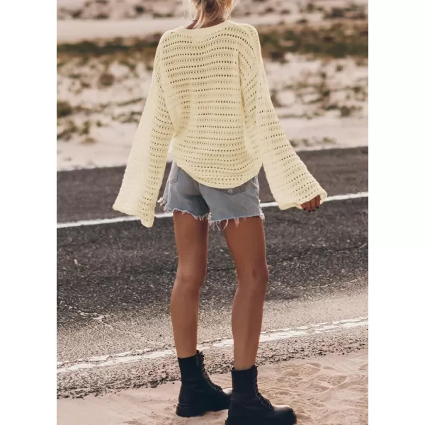 Sidefeel Womens Summer Outfit 2024 Lightweight Sweater Crochet Hollow Out Knit Spring Clothes
