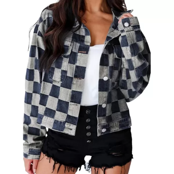 Sidefeel Denim Jacket for Women Light Plaid 2024 Fashion Outfits for Women