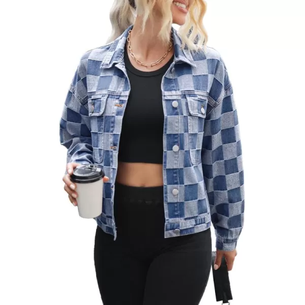 Sidefeel Denim Jacket for Women Light Plaid 2024 Fashion Outfits for Women