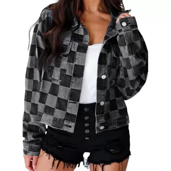 Sidefeel Denim Jacket for Women Light Plaid 2024 Fashion Outfits for Women