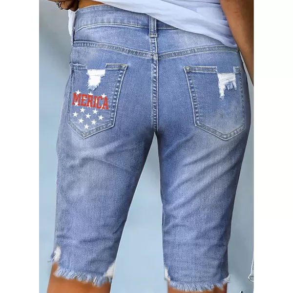 Sidefeel Women Bermuda Shorts Denim Destroyed Raw Hem Shorts Jeans