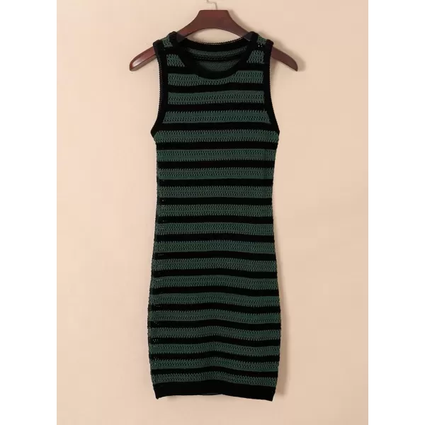 Sidefeel Womens 2024 Summer Hollow Out Crochet Dresses Casual Striped Crewneck Sleeveless Bodycon Vacation Beach Sundress