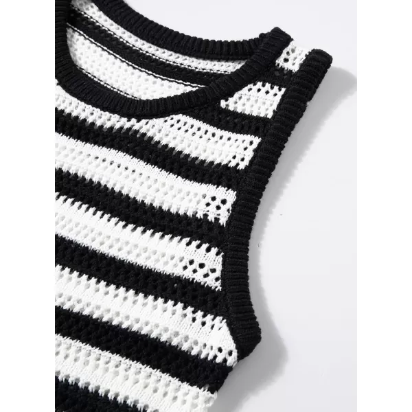 Sidefeel Womens 2024 Summer Hollow Out Crochet Dresses Casual Striped Crewneck Sleeveless Bodycon Vacation Beach Sundress