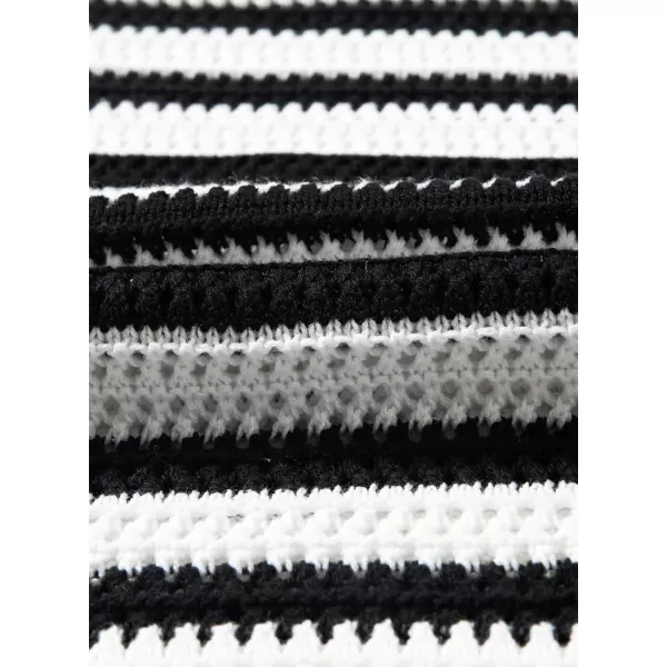 Sidefeel Womens 2024 Summer Hollow Out Crochet Dresses Casual Striped Crewneck Sleeveless Bodycon Vacation Beach Sundress