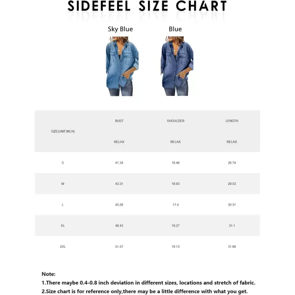 Sidefeel Women's Button Down Rolled Up Denim Jackets Collared Relaxed Fit Blouses Tops