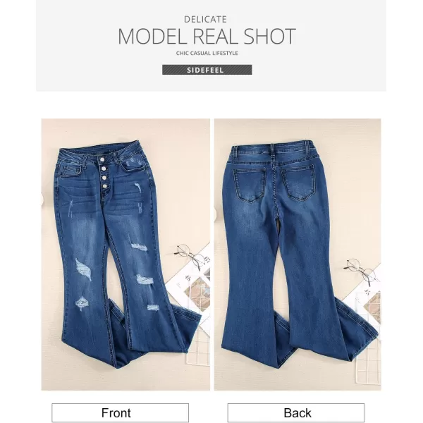 Sidefeel Women's High Waisted Bell Bottom Bootcut Jeans Flared Wide Leg Denim Pants