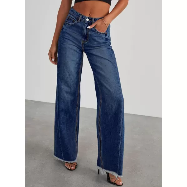 Sidefeel Women's Wide Leg Jeans High Waisted Strechy Raw Hem Denim Pants