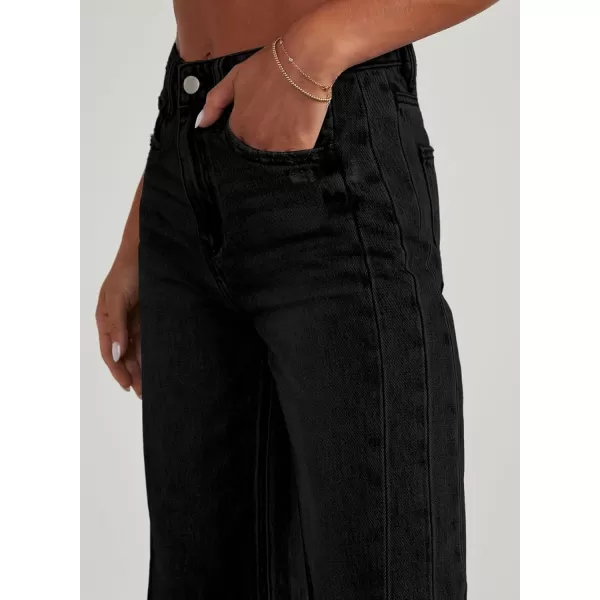 Sidefeel Women's Wide Leg Jeans High Waisted Strechy Raw Hem Denim Pants