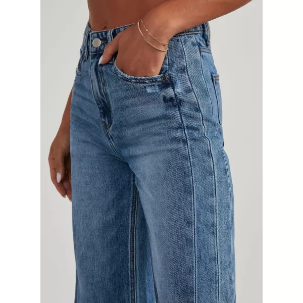 Sidefeel Women's Wide Leg Jeans High Waisted Strechy Raw Hem Denim Pants