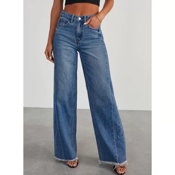 Sidefeel Women's Wide Leg Jeans High Waisted Strechy Raw Hem Denim Pants