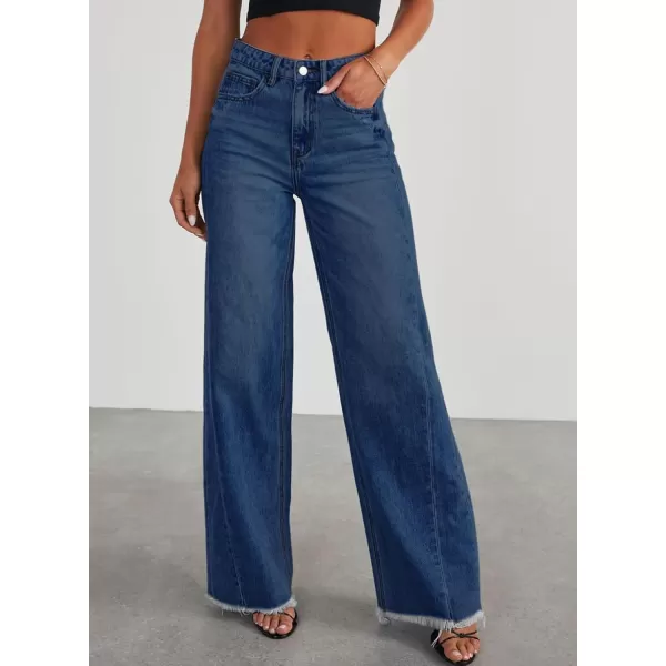Sidefeel Women's Wide Leg Jeans High Waisted Strechy Raw Hem Denim Pants