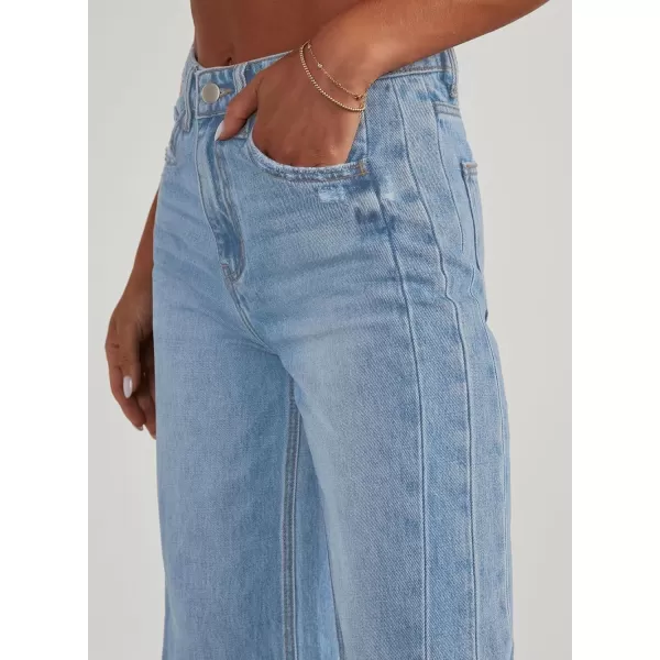 Sidefeel Women's Wide Leg Jeans High Waisted Strechy Raw Hem Denim Pants
