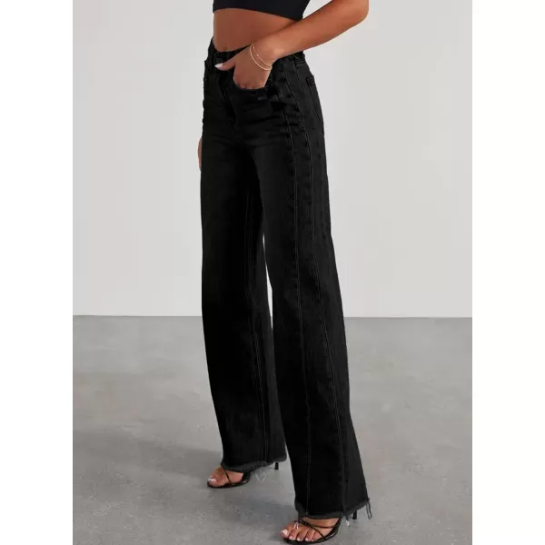 Sidefeel Women's Wide Leg Jeans High Waisted Strechy Raw Hem Denim Pants