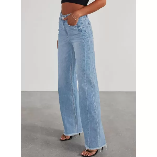 Sidefeel Women's Wide Leg Jeans High Waisted Strechy Raw Hem Denim Pants