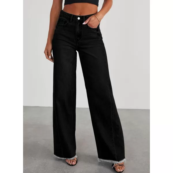Sidefeel Women's Wide Leg Jeans High Waisted Strechy Raw Hem Denim Pants