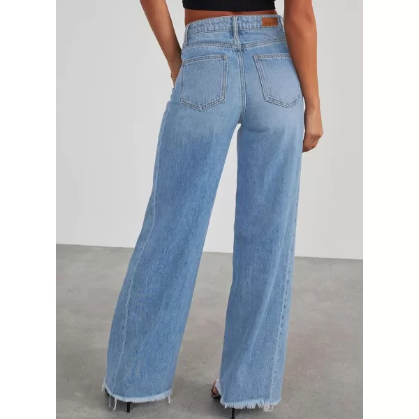 Sidefeel Women's Wide Leg Jeans High Waisted Strechy Raw Hem Denim Pants