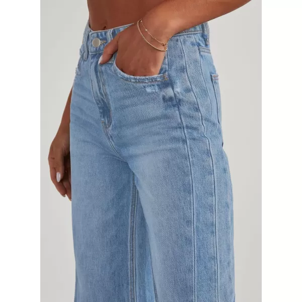 Sidefeel Women's Wide Leg Jeans High Waisted Strechy Raw Hem Denim Pants