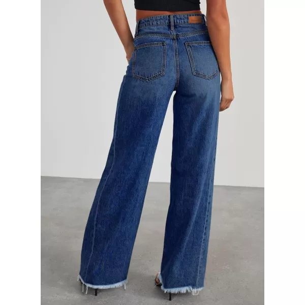 Sidefeel Women's Wide Leg Jeans High Waisted Strechy Raw Hem Denim Pants