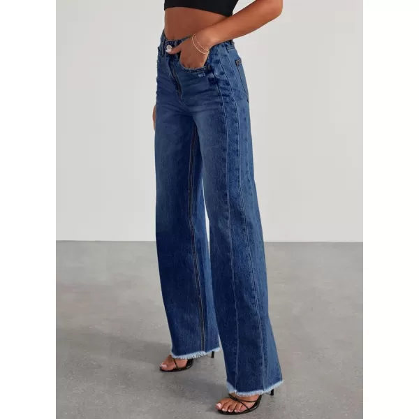 Sidefeel Women's Wide Leg Jeans High Waisted Strechy Raw Hem Denim Pants