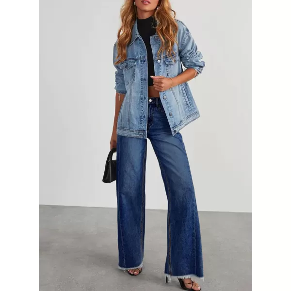 Sidefeel Women's Wide Leg Jeans High Waisted Strechy Raw Hem Denim Pants