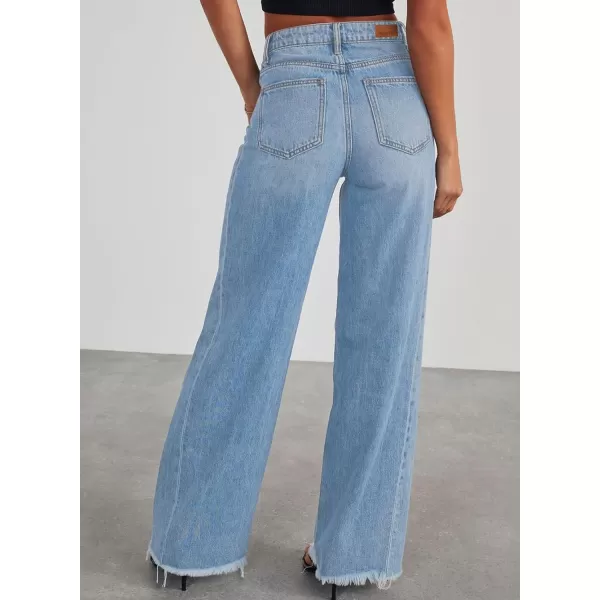 Sidefeel Women's Wide Leg Jeans High Waisted Strechy Raw Hem Denim Pants