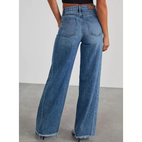 Sidefeel Women's Wide Leg Jeans High Waisted Strechy Raw Hem Denim Pants