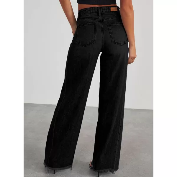 Sidefeel Women's Wide Leg Jeans High Waisted Strechy Raw Hem Denim Pants