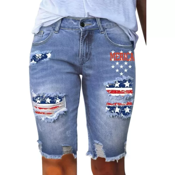 Sidefeel Women Bermuda Shorts Denim Destroyed Raw Hem Shorts Jeans
