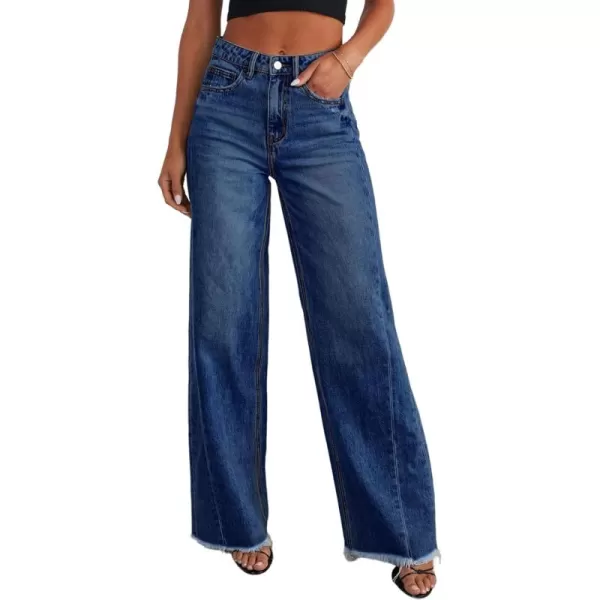 Sidefeel Women's Wide Leg Jeans High Waisted Strechy Raw Hem Denim Pants