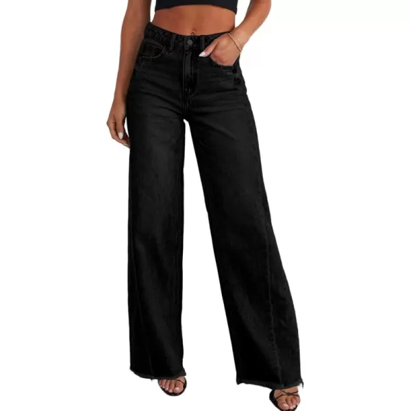 Sidefeel Women's Wide Leg Jeans High Waisted Strechy Raw Hem Denim Pants