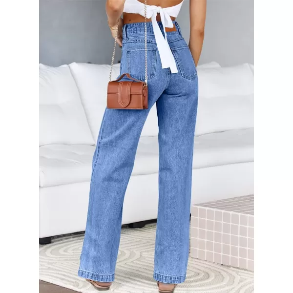 Sidefeel Women's Jeans High Waisted Straight Leg Stretchy Jeans Trendy Welt Pockets Loose Wide Leg Ankle Denim Pants