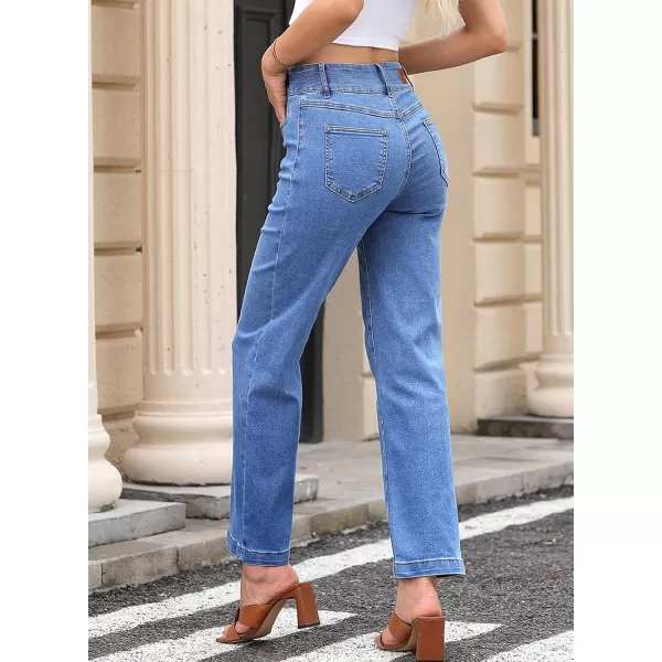 Sidefeel Women's Jeans High Waisted Straight Leg Stretchy Jeans Trendy Welt Pockets Loose Wide Leg Ankle Denim Pants