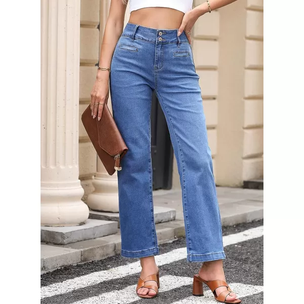Sidefeel Women's Jeans High Waisted Straight Leg Stretchy Jeans Trendy Welt Pockets Loose Wide Leg Ankle Denim Pants