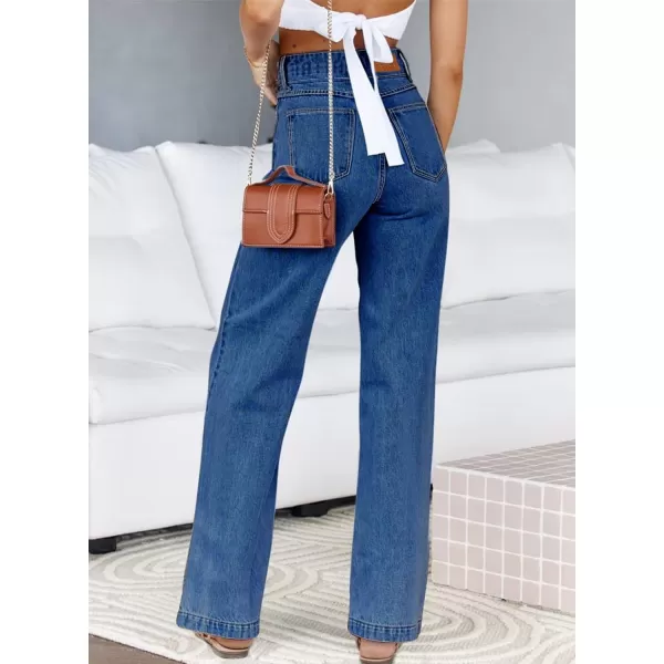Sidefeel Women's Jeans High Waisted Straight Leg Stretchy Jeans Trendy Welt Pockets Loose Wide Leg Ankle Denim Pants