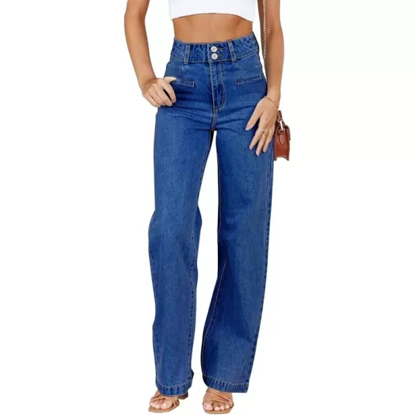 Sidefeel Women's Jeans High Waisted Straight Leg Stretchy Jeans Trendy Welt Pockets Loose Wide Leg Ankle Denim Pants