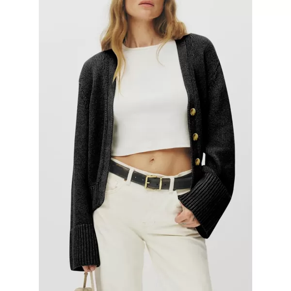 Sidefeel Women's Open Front Long Sleeve Button Oversized Chunky Knit Cardigan Sweater